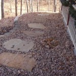 Front yard retaining wall,flagstone and red rock